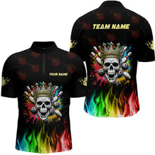 Load image into Gallery viewer, Colorful Flame Skull Bowling Polo, Quarter Zip Shirt For Men Custom Bowling Team League Jerseys NQS8402