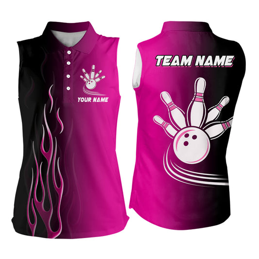 Gradient pink black bowling league jersey custom bowling Sleeveless Polo shirt, gifts for bowling team NQS7563