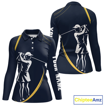 Personalized Golf polo shirts for Women Custom ladies golf outfits, unique golf gifts | Navy NQS10202