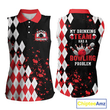 Load image into Gallery viewer, Red argyle pattern Retro Bowling Sleeveless Polo Shirt Custom My drinking team has a bowling problem NQS9825