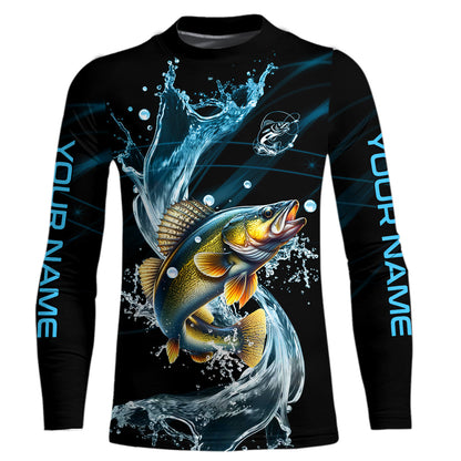 Walleye fishing blue water Custom performance long sleeve fishing shirts, Walleye fishing jerseys NQS9093