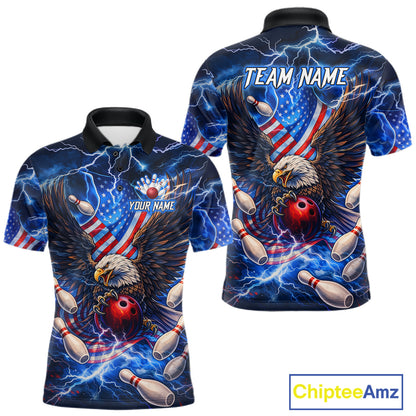 US Flag Eagle Bowling Shirts for Men Custom Blue Lightning Thunder Patriotic Team Bowling Jerseys NQS11581