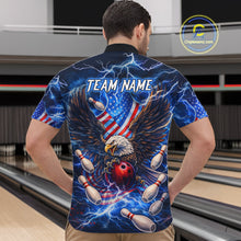 Load image into Gallery viewer, US Flag Eagle Bowling Shirts for Men Custom Blue Lightning Thunder Patriotic Team Bowling Jerseys NQS11581