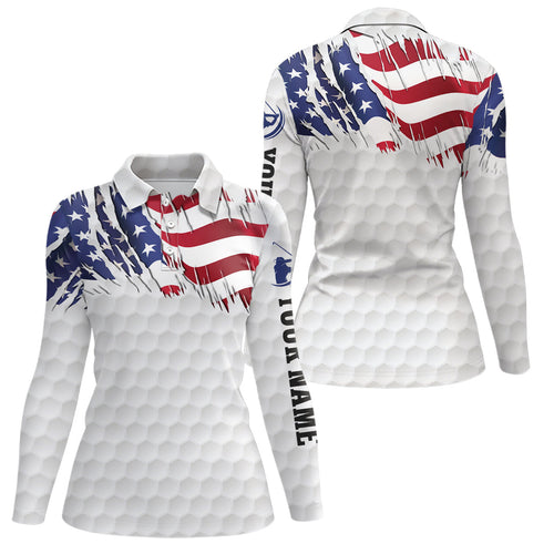 American Flag white Women Golf Polo Shirts Custom patriotic womens top, unique polo shirts NQS7744