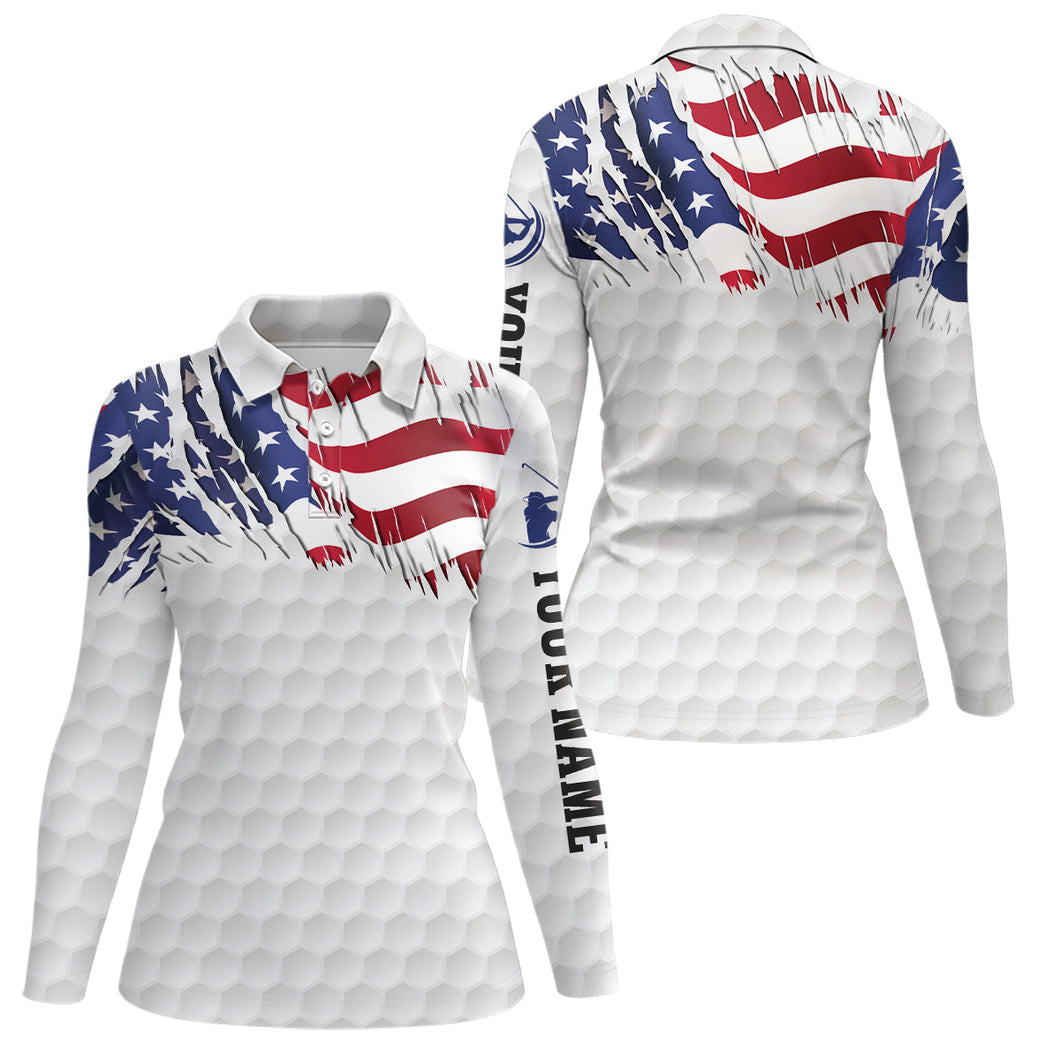 American Flag white Women Golf Polo Shirts Custom patriotic womens top, unique polo shirts NQS7744