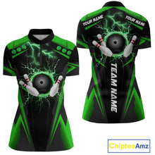 Load image into Gallery viewer, Black Women bowling Polo, 1/4 Zip shirt Custom lightning thunder team league bowling jersey | Green NQS10374