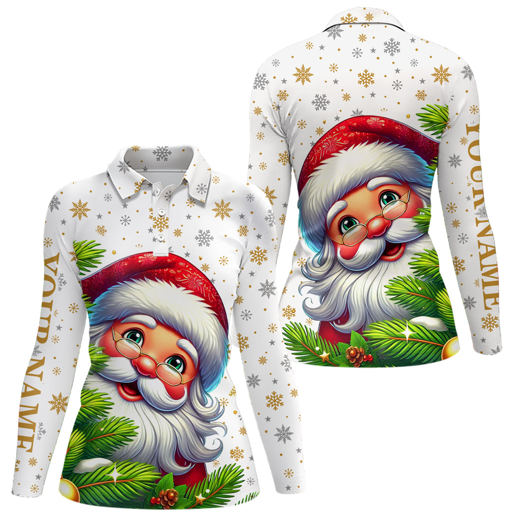 Funny Christmas tree Womens golf polo shirts custom Santa golf Christmas pattern golf attire for women NQS6777