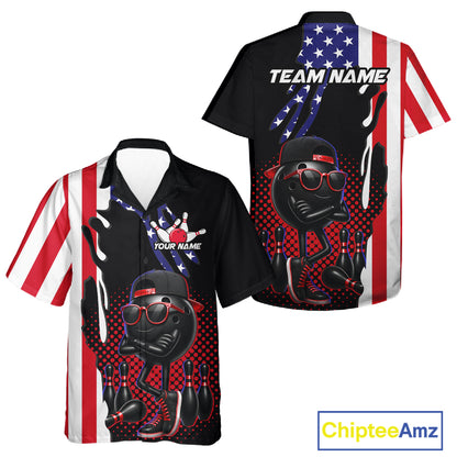 Personalized American flag bowling jersey funny bowling Hawaiian shirts, patriotic bowling outfits NQS11383
