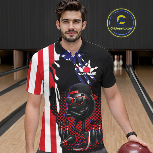 Personalized American flag bowling jersey funny bowling shirts, patriotic bowling outfits for men NQS11383