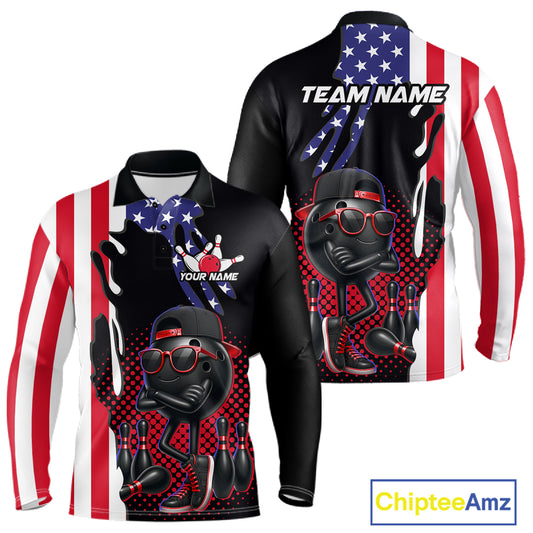 Personalized American flag bowling jersey funny bowling shirts, patriotic bowling outfits for men NQS11383