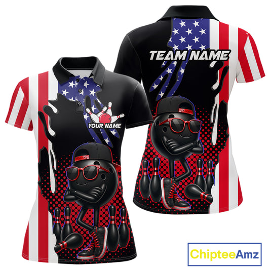 Personalized American flag bowling jersey funny bowling shirts, patriotic bowling outfits for women NQS11383