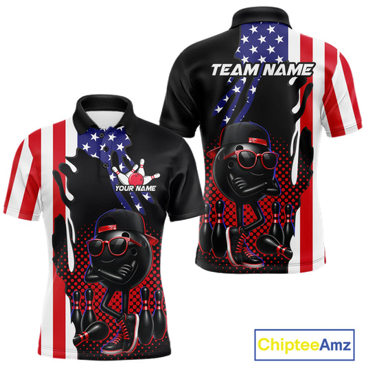 Personalized American flag bowling jersey funny bowling shirts, patriotic bowling outfits for men NQS11383