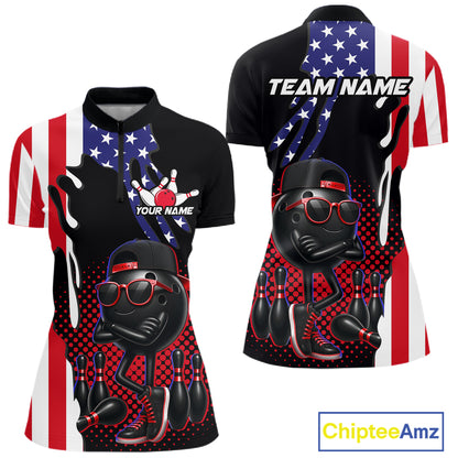 Personalized American flag bowling jersey funny bowling shirts, patriotic bowling outfits for women NQS11383