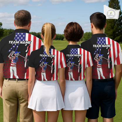 Personalized US flag golf shirts funny skull women's patriotic golf shirts custom ladies golf apparel NQS11384