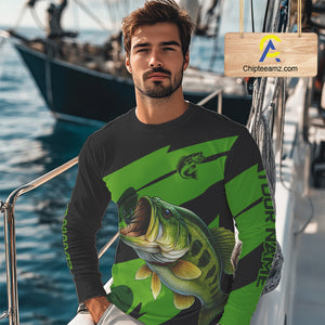 Black and Green Largemouth Bass fishing UV Protection shirts custom name Bass fishing jerseys NQS10394
