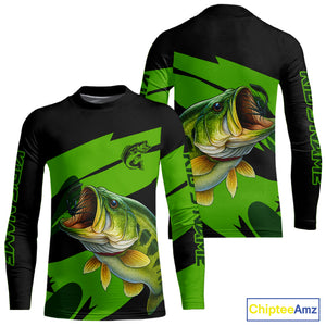 Black and Green Largemouth Bass fishing UV Protection shirts custom name Bass fishing jerseys NQS10394