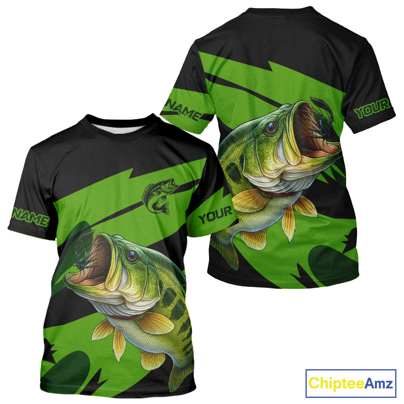 Black and Green Largemouth Bass fishing UV Protection shirts custom name Bass fishing jerseys NQS10394