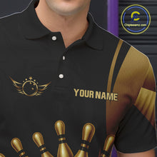 Load image into Gallery viewer, Black and Gold Mens Bowling Polo, Quarter Zip Shirts Custom Team Bowling League Jersey NQS10079