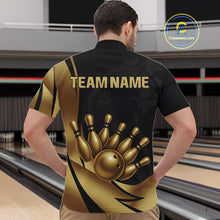 Load image into Gallery viewer, Black and Gold Mens Bowling Polo, Quarter Zip Shirts Custom Team Bowling League Jersey NQS10079