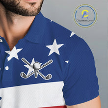 Load image into Gallery viewer, American Flag golf polo shirts for men Custom Red, White and Blue Patriotic mens golf attire NQS10230