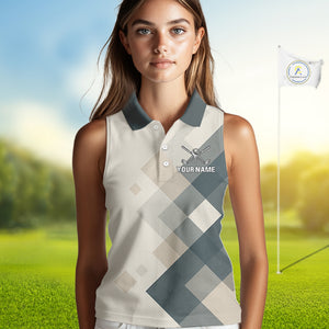Vintage Pastel Argyle Pattern sleeveless Golf Polo Shirt For Women Custom retro ladies golf outfit NQS10232