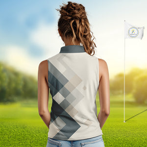 Vintage Pastel Argyle Pattern sleeveless Golf Polo Shirt For Women Custom retro ladies golf outfit NQS10232