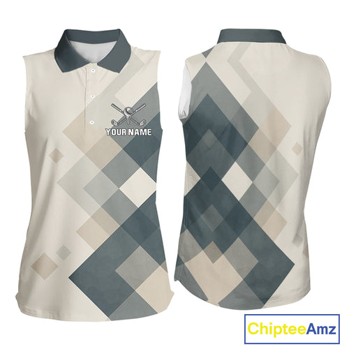Vintage Pastel Argyle Pattern sleeveless Golf Polo Shirt For Women Custom retro ladies golf outfit NQS10232