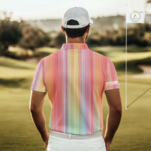 Load image into Gallery viewer, Colorful rainbow stripe pattern Mens golf polo shirt custom best golf apparel for men NQS10406