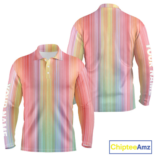 Colorful rainbow stripe pattern Mens golf polo shirt custom best golf apparel for men NQS10406