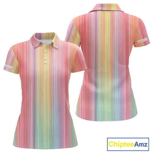 Colorful rainbow stripe pattern Women golf polo shirt custom best golf apparel for ladies NQS10406