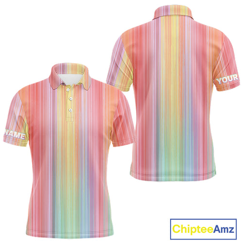 Colorful rainbow stripe pattern Mens golf polo shirt custom best golf apparel for men NQS10406
