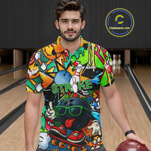 Load image into Gallery viewer, Custom Funny colorful pattern Bowling Team Polo, Quarter Zip Shirt For Men, Mens Bowling Jersey NQS10094