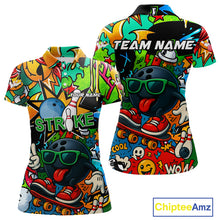Load image into Gallery viewer, Custom Funny colorful pattern Bowling Team Polo, Quarter Zip Shirt For Women, Ladies Bowling Jersey NQS10094