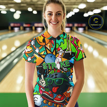 Load image into Gallery viewer, Custom Funny colorful pattern Bowling Team Polo, Quarter Zip Shirt For Women, Ladies Bowling Jersey NQS10094