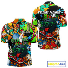 Load image into Gallery viewer, Custom Funny colorful pattern Bowling Team Polo, Quarter Zip Shirt For Men, Mens Bowling Jersey NQS10094
