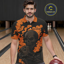 Load image into Gallery viewer, Custom Black and Orange Skull Team Bowling Polo, 1/4 Zip Shirts For Men, Halloween Bowling Outfits NQS10621
