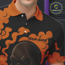 Load image into Gallery viewer, Custom Black and Orange Skull Team Bowling Polo, 1/4 Zip Shirts For Men, Halloween Bowling Outfits NQS10621