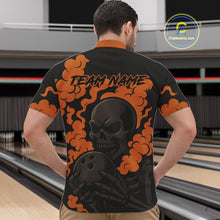 Load image into Gallery viewer, Custom Black and Orange Skull Team Bowling Polo, 1/4 Zip Shirts For Men, Halloween Bowling Outfits NQS10621