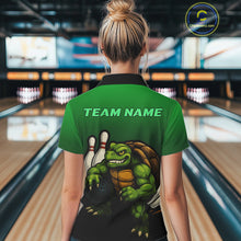 Load image into Gallery viewer, Custom Green Turtle Bowling Polo, Quarter Zip shirts For Women, Bowling tournament Team Jerseys NQS10624