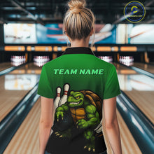 Load image into Gallery viewer, Custom Green Turtle Bowling Polo, Quarter Zip shirts For Women, Bowling tournament Team Jerseys NQS10624