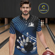 Load image into Gallery viewer, Black and Blue Bowling Polo, Quarter Zip shirts For Men Custom Bowling tournament Team Jerseys NQS10625