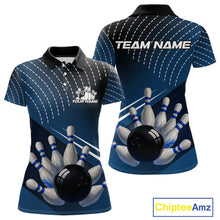 Load image into Gallery viewer, Black and Blue Bowling Polo, Quarter Zip shirts For Women Custom Bowling tournament Team Jerseys NQS10625