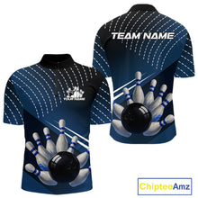 Load image into Gallery viewer, Black and Blue Bowling Polo, Quarter Zip shirts For Men Custom Bowling tournament Team Jerseys NQS10625