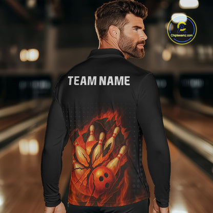 Flame Broken Bowling Ball and pins Bowling Shirt For Men Custom Flame Team Bowling Jerseys NQS10102