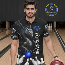Load image into Gallery viewer, Black And Blue Dragon Bowling Polo, 1/4 Zip Shirt For Men Custom Dragon Bowling Team League Jersey NQS10628