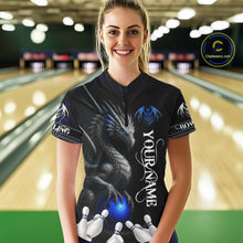 Load image into Gallery viewer, Black And Blue Dragon Bowling Polo, 1/4 Zip Shirt For Women Custom Dragon Bowling Team League Jersey NQS10628
