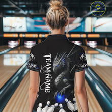 Load image into Gallery viewer, Black And Blue Dragon Bowling Polo, 1/4 Zip Shirt For Women Custom Dragon Bowling Team League Jersey NQS10628
