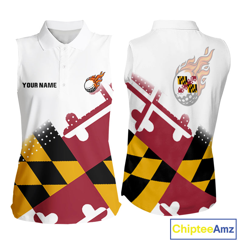 Maryland Flag Women Sleeveless golf polo shirt Custom patriotic golf outfit for ladies NQS10105