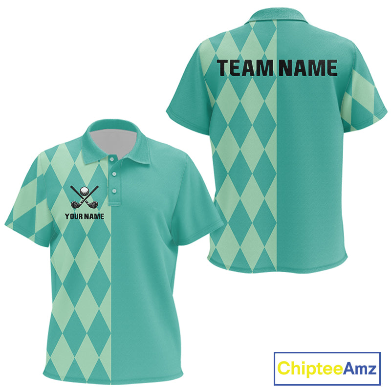 Turquoise argyle pattern Kid golf polo shirt Custom golf clothes for Kid, cool golf gifts NQS10108