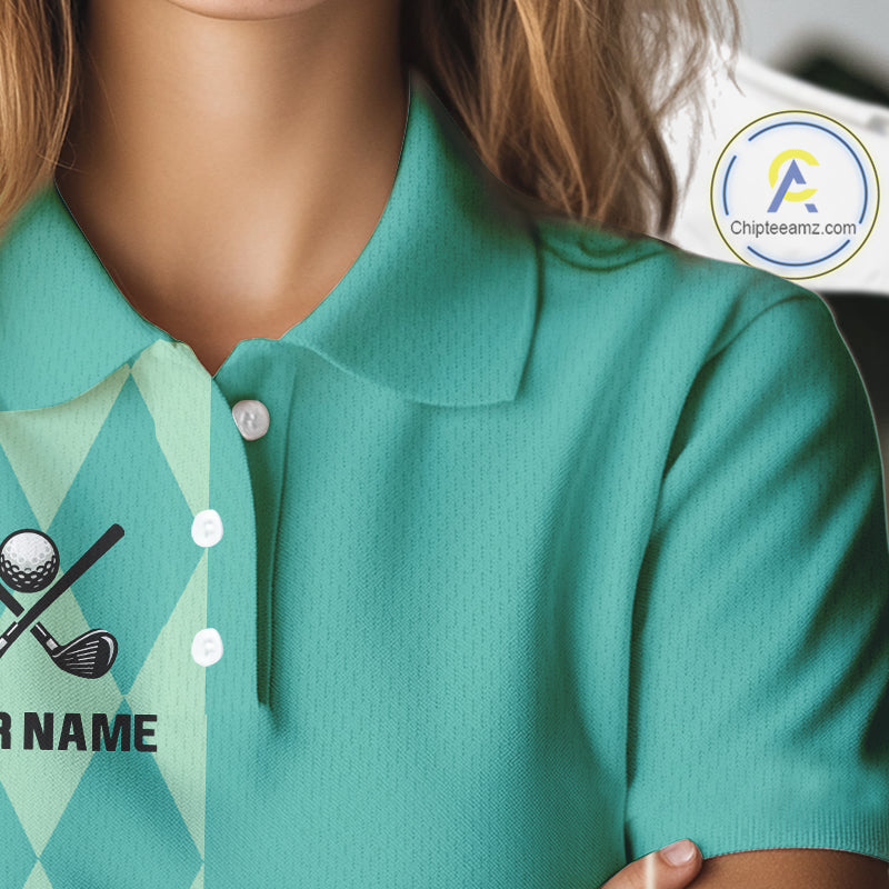 Turquoise argyle pattern Women golf polo shirt Custom golf clothes for ladies, cool golf gifts NQS10108